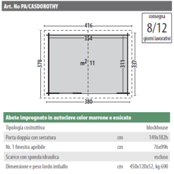 Casetta impregnata Mod. DOROTHY 380x337cm. - Piantina