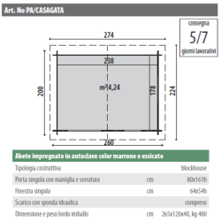 Casetta impregnata Mod. AGATA 260x200cm. - Caratteristiche